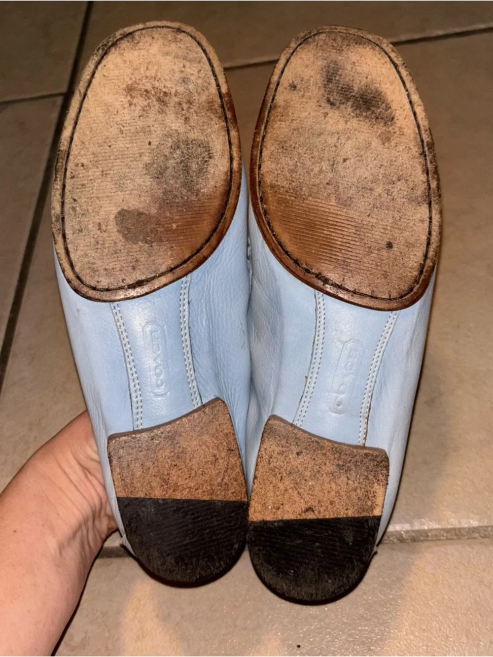 Coach Ruby Light Baby Blue Leather Driving Moccasin Loafers Made in Italy - Picture 9 of 10